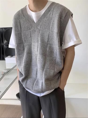 Men's Sleeveless Knitted Vest V-Neck Pullover Waistcoat Casual Harajuku Style Knitwear4