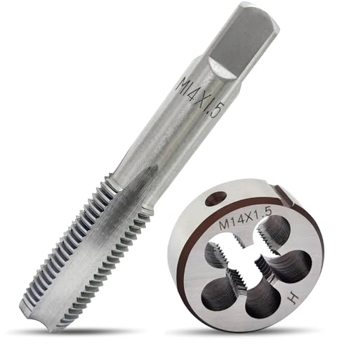 M14X1.5 Tap and Die Set, Metric Right Hand M14 x 1.5 Tap Die Set, 14 x 1.5mm High-Speed Steel Thread Milling Tap and Die Suitable for Various Metals, M14 Thread Tap and Round Thread Die Tool