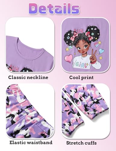 Image of mksodop Girls Outfit Set Graphic T Shirt and Camo Jogger Pants Cute Casual Clothes for Girls 5-16 Years