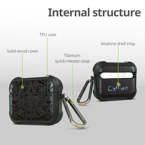 Carveit Wooden Case for AirPods 4 Case (2024) (USB-C) 4th Generation, Wood Artisan Engraved & TPU Shockproof Cover, Titanium Quick Released Clasp (The Maya Calendar) Blackwood by Carveit - Used condition - Image 4