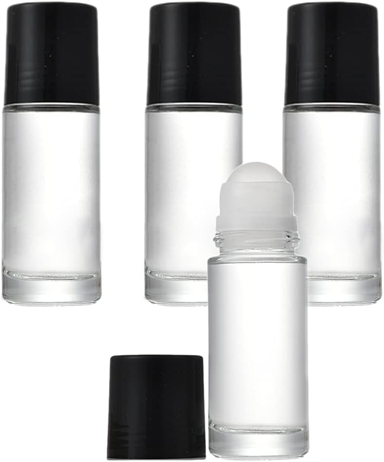 Wresty 4 Pack of 1.7oz/50ml Glass Roll On Bottles - Deodorant Roller Bottles for Travel, Perfume, Sunscreen, Moisturizer, Cosmetics