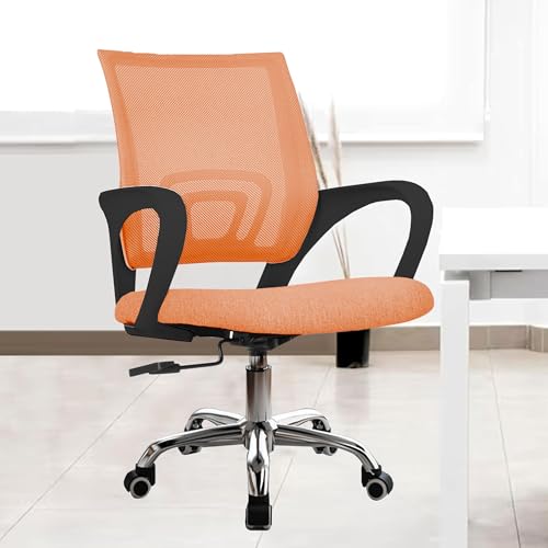 Image of Casa Copenhagen Mesh Mid Back Office /Study /Computer /Revolving /Desk Chair for Work from Home -Metal Base, Height Adjustable Seat -Orange& Black Handle