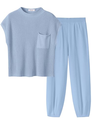 Image of ANRABESS Women's Two Piece Outfits Sweater Sets Knit Pullover Tops and High Waisted Pants Tracksuit Lounge Sets