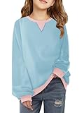Haloumoning Girls Casual Crewneck Sweatshirts Kids Long Sleeve Oversized Fashion Pullover Tops 5-14 years Sky Blue