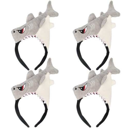 HODRME 4 PCS Shark Hat-Plush Shark Headwear for Dress Up Halloween Birthday Theme Party (Grey)