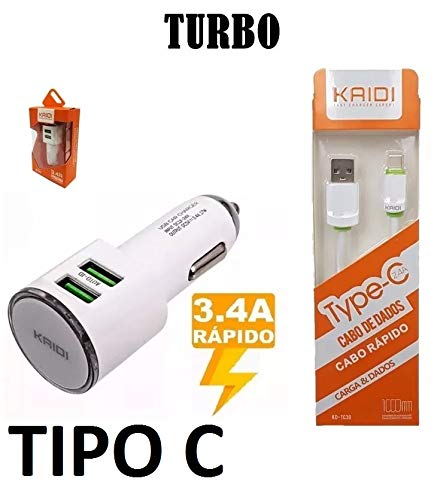 Carregador Veicular Turbo 3.4a Tipo C Samsung Asus Motorola