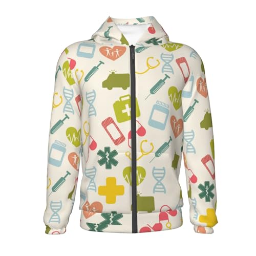 Medical Icons Kid Hoodies Boys Zip Up Sweatshirts Girls Pullover with Pocket2