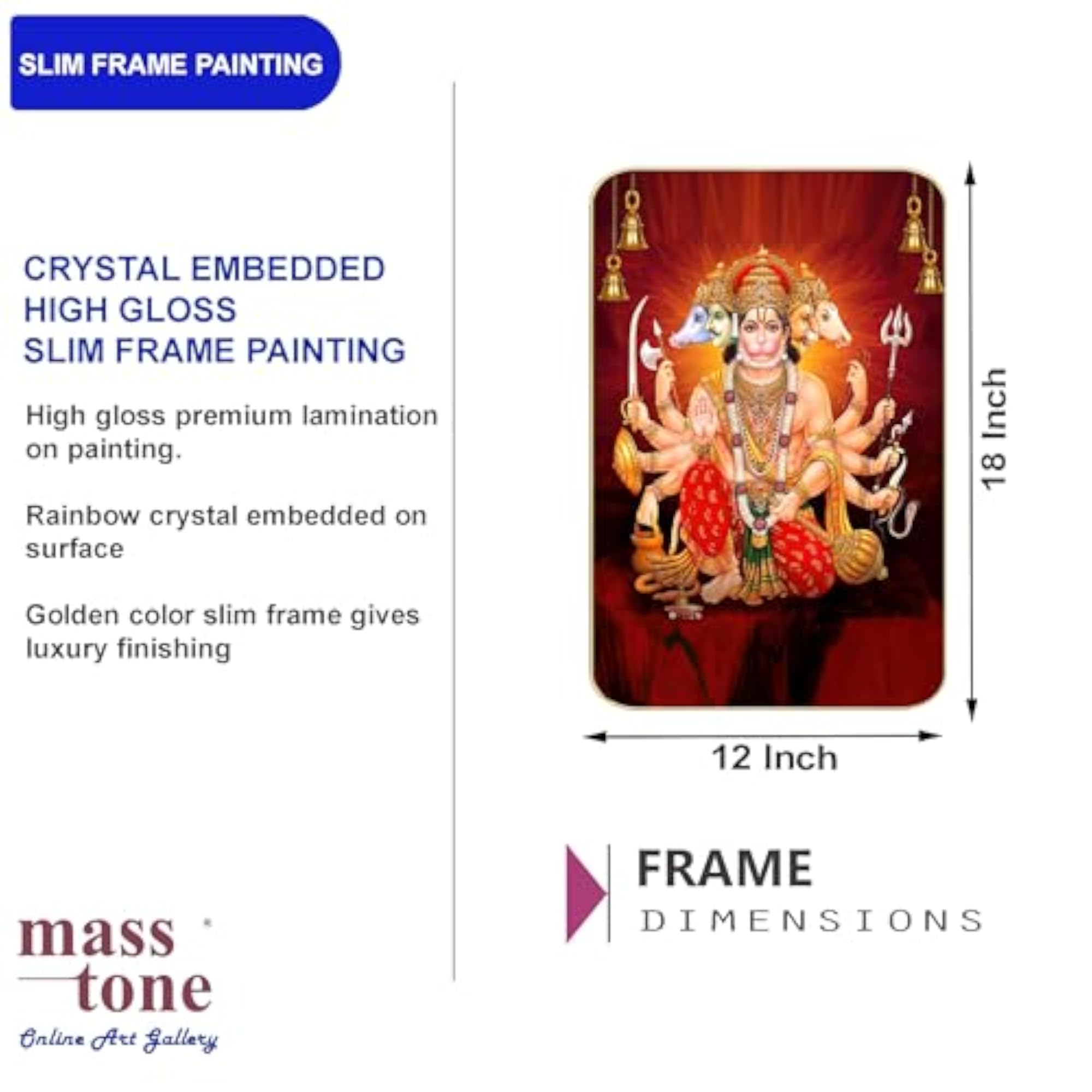 Crystal Panchmukhi Hanumanji Wall Art with Frame