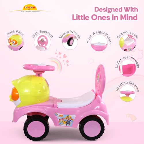 Image of Toy Zone Duck Pilot Baby Ride on Car for Kids, Toddlers Push Ride Baby Kids Car with Backrest, Push Ride on Toy with Music, Under Seat Storage, 2 to 5 Years (Pink)