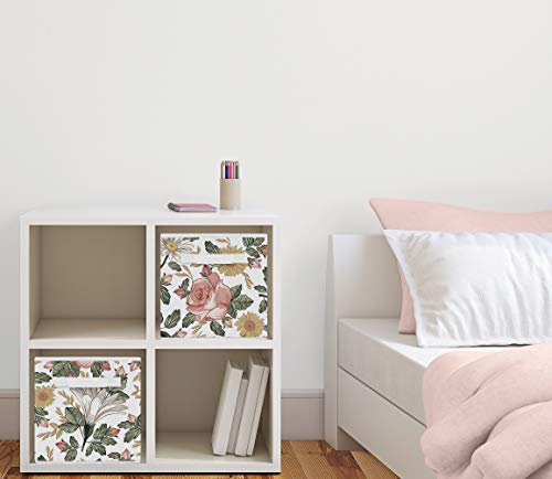 Image of Sweet Jojo Designs Vintage Floral Boho Foldable Fabric Storage Cube Bins Boxes Organizer Toys Kids Baby Childrens - Set of 2 - Blush Pink, Yellow, Green and White Shabby Chic Rose Flower Farmhouse