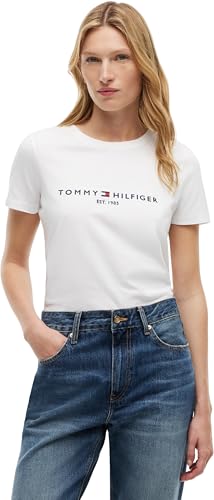 Tommy Hilfiger Donna T-Shirt Maniche Corte Heritage Scollo Rotondo, Bianco (White), XL