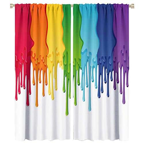 GoDazzling Abstract Rainbow Blackout Window Curtains, Rainbow Colored Paint with