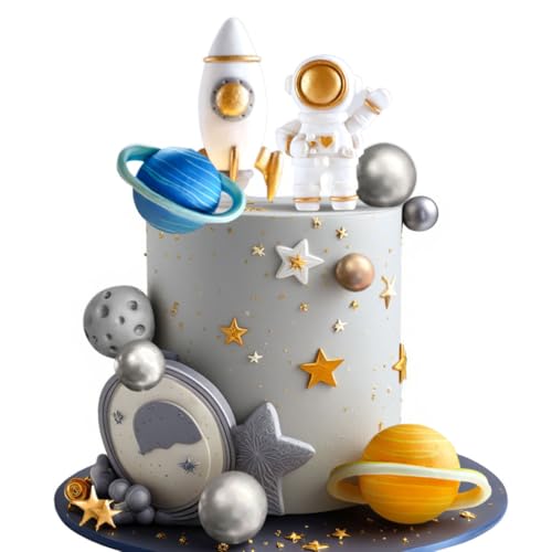 Decoração para bolo temático espacial astronauta foguete estrelas celebração de baby shower aniversário primeira órbita lunar à volta do sol