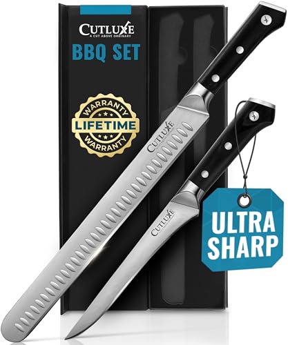 Comparison: Best Knife Set For Bbq 4 Cutluxe BBQ Carving Knife Set – Brisket Slicing and Boning Knife for Meat Cutting – Professional Knife with Razor Sharp German Steel, Full Tang, Ergonomic Handles – Artisan Series