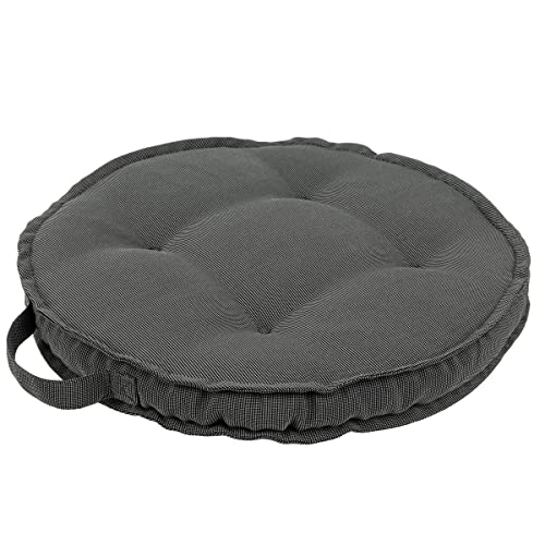 Yellowshop - Set 4 Cuscini Rotondi o Quadrati per Sedia Ø 40 x h4 cm, Imbottito, e Confortevole, Con Maniglia, per Interni ed Esterni – Colori Beige, Cactus, Carbon e Denim blu (Carbon, Rotondo)