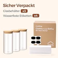 ComSaf Glasbehälter mit Deckel 850 ml×3, Zylinder Vorratsgläser, Stapelbar Vorratsdosen Glas, Vorratsglas mit Holzdeckel Luftdicht, Aufbewahrungsgläser für Aufbewahrung Küche, Mehrpersonenhaushalt – Ansicht 8