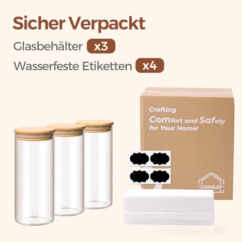 ComSaf Glasbehälter Vorratsgläser mit Deckel für Küche 850 ml, 3er Set – Ansicht 8