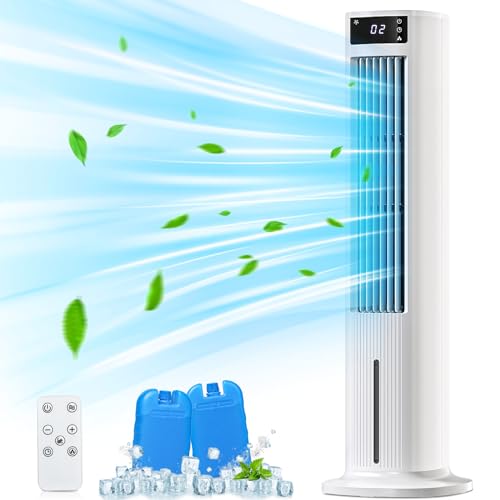 Antarctic Star Evaporative Air Cooler, 40' Cooling Fan that Blow Cold Air, Swamp Cooler with 80° Oscillation, Bladeless Tower Fan for Home, Office, Removable Water Tank, 24H Timer, Remote Control