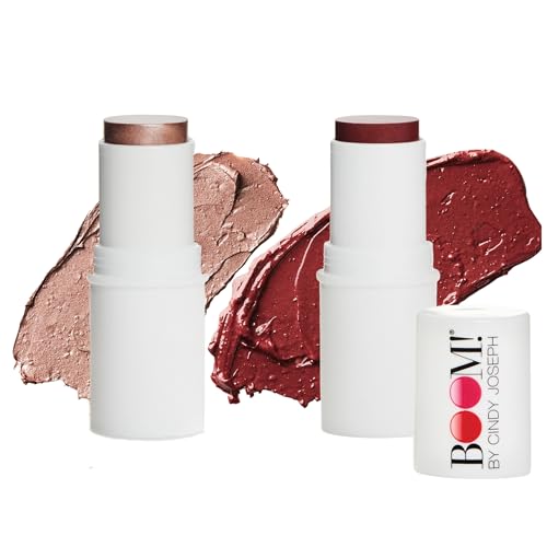 Boomstick Color ™ Duo – Blush Stick in Berry Color & Boomstick Glimmer ® Highlighter Stick, Multi-Use Vegan Makeup Sticks – BOOM! by Cindy Joseph