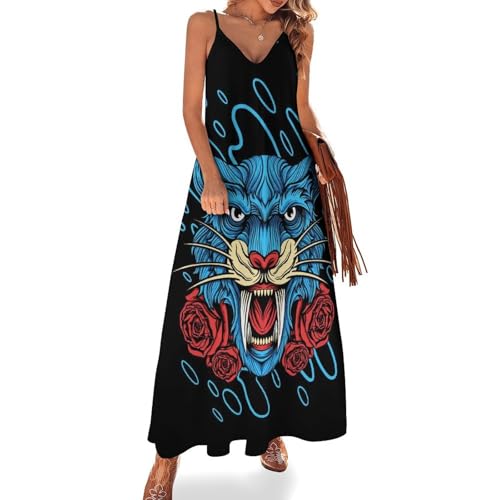 Robe longue sans manches bleue pour été et plage fluide