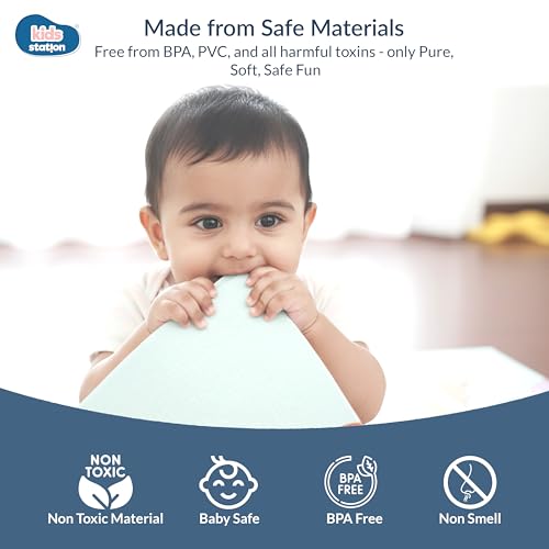 Image of Kids Station Double-Sided Waterproof Baby Playmat - Foldable, Portable & Reversible Foam Mat for Infants, Toddlers & Kids - Soft, Non-Slip, Easy-to-Clean Baby Crawling Mat for Indoor /Outdoor Use (200x150x0.8cm, Flying Bear & Rainbow Print)