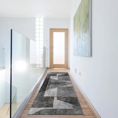 Alfombra de pasillo gris contra resbalones lavable moderna 6