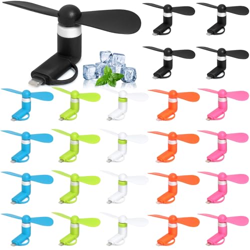 24 Pack Phone Fan Bulk, 2-in-1 Portable Mini Cell Phone Fan Compatible for iPhone, iPad, Android Smartphone, Tablet - Colorful and Powerful Cell Phone Summer Accessories