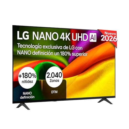 LG 55NU850B6LA - Smart TV Nano 4K UHD NU80 55 Pulgadas, Sin Reflejos al 94%, webOS 26 AI Copilot, Procesador Inteligente α7 AI Processor 4K Gen9, HDR10, 4K Super Upscaling, Dolby Digital Plus (55')