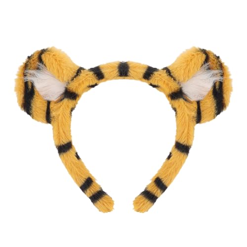 Moikolok Tiger Ears Headband Plush Tiger Print Lion Ears Halloween Headwear Jungle Themed Headwear for Party