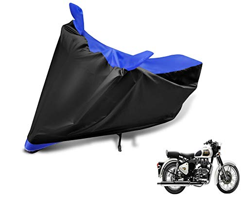Image of Auto Hub Bike Cover Compatible with RE Classic 350 with Mirror Pocket, Dustproof, Heat Resistant, Triple Stitched, Classic 350 Bike Cover- Black, Blue