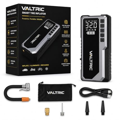 Image of Cordless Tyre Inflator Air for Car and Bike 5200mAh with Digital Display, Auto Cut-Off, LED Flashlight, Emergency SOS Light & Power Bank Support for Car, Bike, Bicycle & Ball