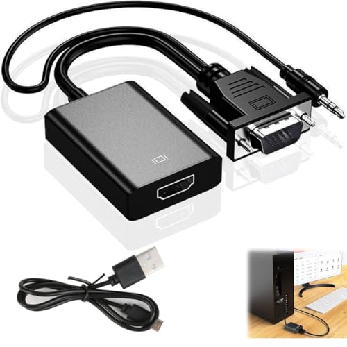 VGA to HDMI Adapter, HDMI Female to VGA Male Output 1080P Audio Video cable, Converter Lead with 3.5mm audio and USB cable, Male to HDMI Female Converter for Laptop HDTV Monitor.