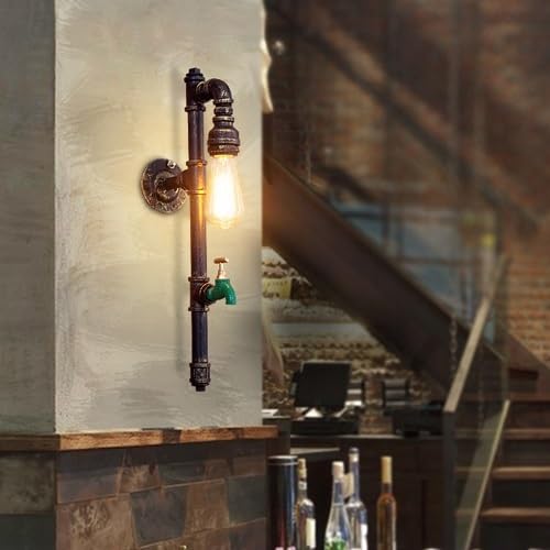 BLOOHK Creative Industrial Steampunk Water Pipe Wall Sconce, Vintage Faucet Wall Lamp with Iron Art Decor, Retro Old Fashioned Wall Light Fixture for Loft, Cafe