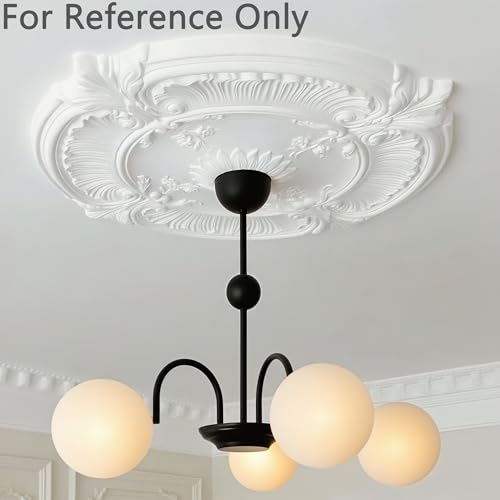 Image of PU Ceiling Medallion 2Pcs, 13.1 x 3.4 Inches, White | Whole Circle, Fits 3.4 Inch Canopy, European Vintage Carving, Decor For Chandeliers & Ceiling Fans, Lightweight PU Foam