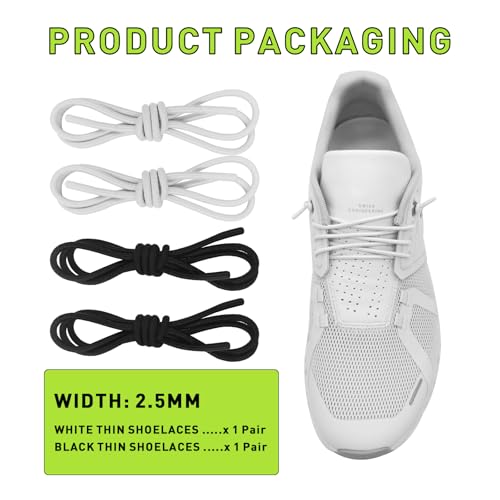 Image of 2 Pairs Elastic Shoe Laces for On Cloud 5, 6 Sneakers | 1 /10 inch(2.5mm) Thin Stretch Round Shoelaces Shoe Strings Replacement, Bungee Speed Tieless No Tie Laces for Adults and Kids