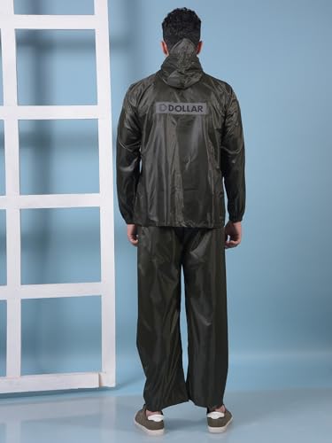 Image of Dollar Men's Waterproof PVC Raincoat Set | Zipper & Button Closure | Hood & Pocket | Full Sleeve Jacket Pant Rainwear Suit | Lightweight Leakproof Rain Protection for Outdoor, Biking, Riding