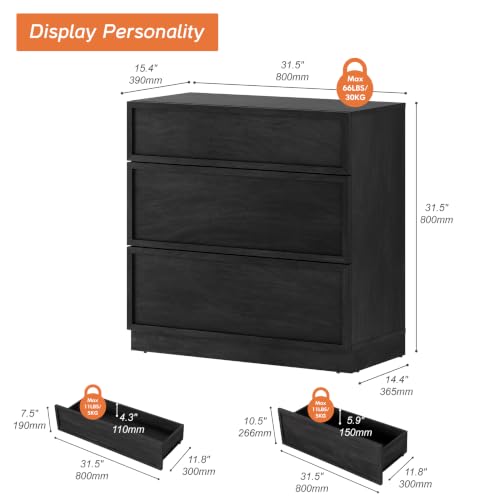 Image of WAMPAT Wided Nightstand with 3 Drawers, Modern Tall End Table with Large Storage for Bedroom, Bedroom Wooden Side Table and Closet Organizer, Black, 1 Pc
