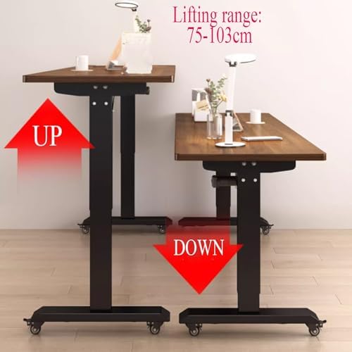 Adjustable Over Bed Table with Wheels, Mobile Laptop Cart for Work & Study, Height 75-103cm, King Size Overbed Table, Rolling Workstation (Brown)
