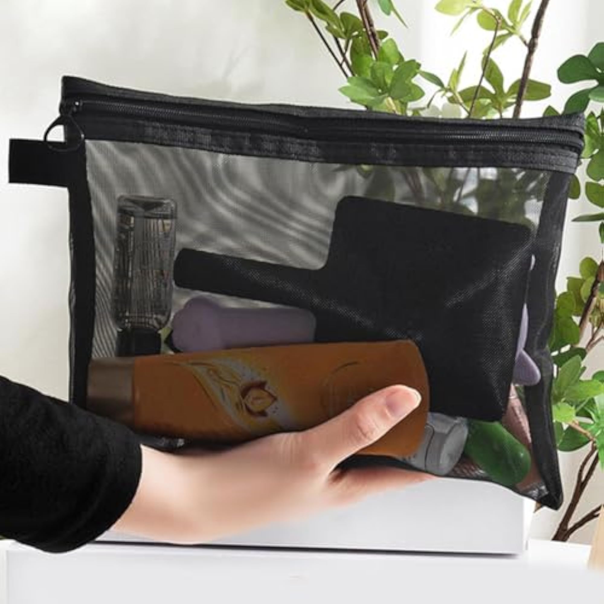Portable Mesh Travel Bag Cosmetic Pouch, Black