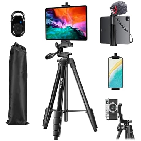 Tripod, Lusweimi 73-Inch Camera Tripod for iPad Pro & iPhone Compatible with Tablet/iPad Pro 12.9 inch, Camera Tripod Stand with Wireless Remote & Bag Cover