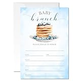 ZYQFN 20 Blueberry Baby Brunch Baby Shower Invitations, Blueberry Pancake Theme Invite Cards with Envelopes, 4x6 Inch Gender Neutral Shower Invites. (040)