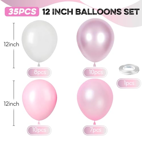 Image of Pink Balloons Set, 12 Inch Metallic Light Baby Pink and White Balloon, Pearlpink Ivory Latex Balloons for Girls Women Birthday Baby Shower Wedding Valentine Bachelorette Easter Christmas Party Decor