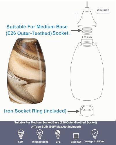 Image of Karyfine Oval Glass Pendant Lamp Shade - Grey Blue Art Glass Light Covers for Kitchen Island Pendant Light Replacement (Light Brown)