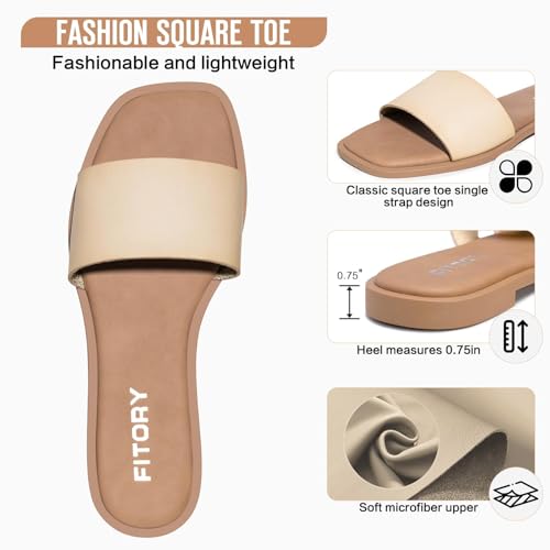 Image of FITORY Women's Slide Sandals Fashion Square Open Toe with Cushioned Footbed Slippers for Beach Size