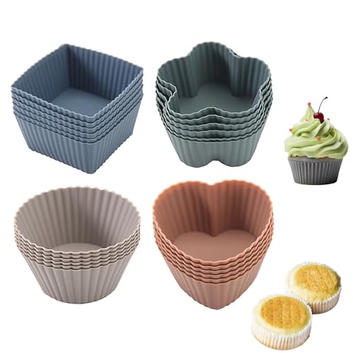 24PCS Reusable Silicone Baking Cups,Silicone Cupcake Moulds,Non-Stick Baking Moulds,Muffin Cases,Dishwasher Safe,for Muffins Cupcake Cases Muffin Cases Liners,4 Shapes