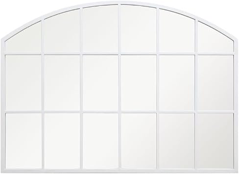 MirrorOutlet The Arcus - White Framed Modern Over Mantle Arched Wall Window Mirror 35