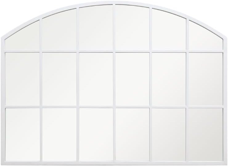 MirrorOutlet The Arcus - White Framed Modern Over Mantle Arched Wall Window Mirror 35