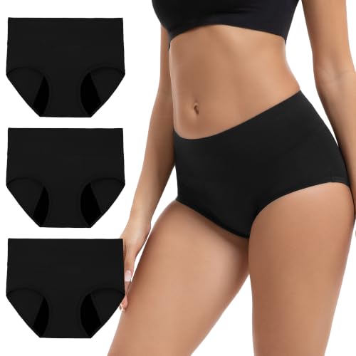 INNERSY Culotte Menstruelle Flux Abondant Taille Haute,XL,3 Noir Classique