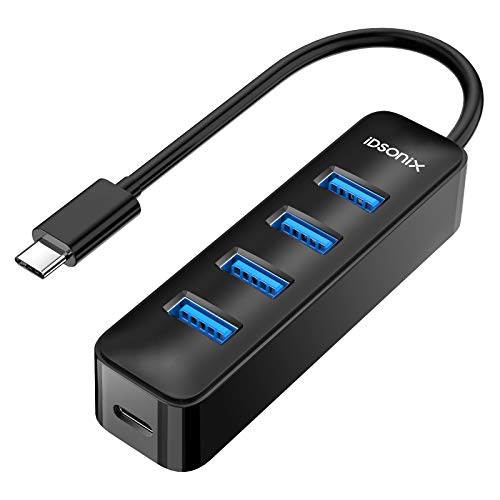 iDsonix Hub USB 3.0, Hub USB C 4 Puertos 5V/2A Alimentado, Hub USB Type-C 5Gbps de transferencia de datos para ordenador portátil, PC, iMac, Surface Pro, llaves USB, SSD, etc. - Negro Cover