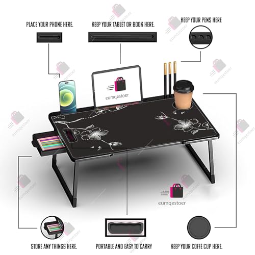Image of TER Duomi Office Table for Home /Writing Desk for Office /Folding Table for School /Folding Study Table /Work from Home Multipurpose Table (Black Flower COTTED)